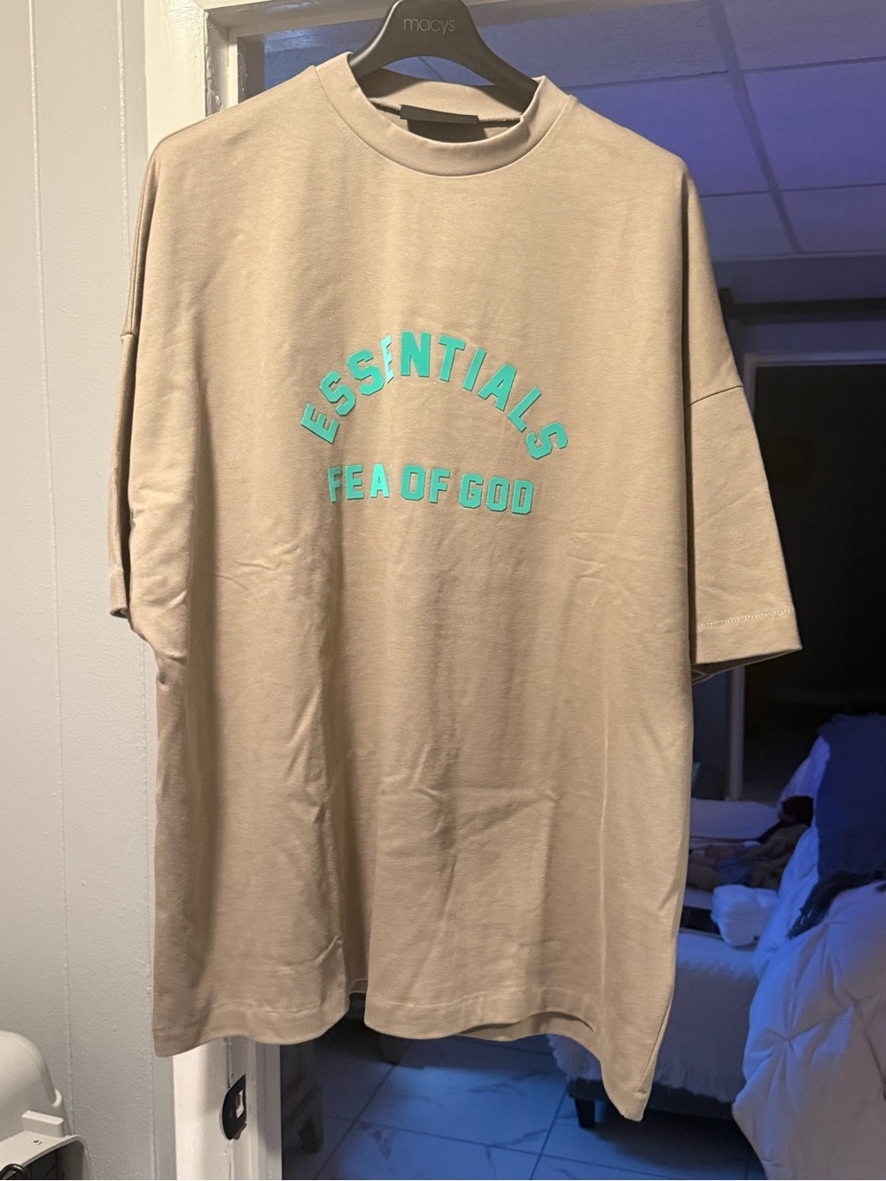 Fear of God Beige Tee with Aqua Essentials Logo